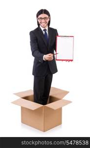 Young businessman in thinking out of box concept