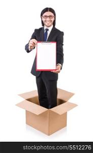 Young businessman in thinking out of box concept