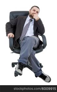 young businessman on a chair, isolated on white