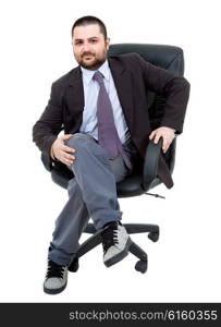 young businessman on a chair, isolated on white