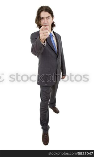 young businessman pointing, full length, isolated