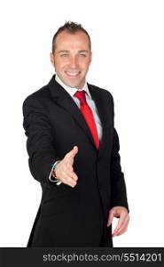 Young businessman shaking isolated on white background