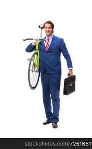 Young businessman using bike to commute to the office