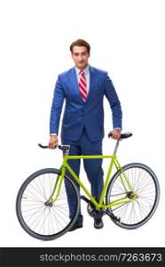 Young businessman using bike to commute to the office. The young businessman using bike to commute to the office