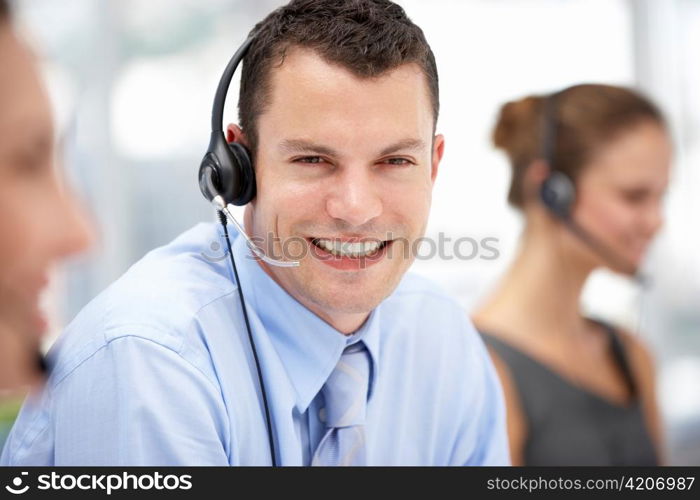 Young businessman wearing headset