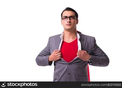 Young businessman wearing red cover on white