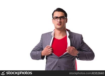 Young businessman wearing red cover on white