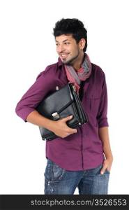 young businessman with a briefcase on the white background