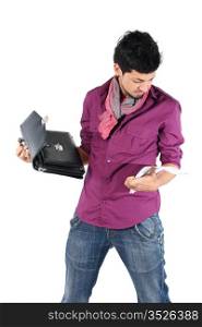 young businessman with a briefcase on white background