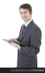 young businessman with a tablet pc, isolated