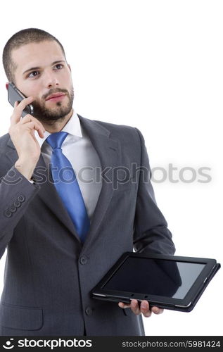 young businessman with a tablet pc, isolated