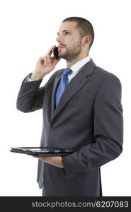 young businessman with a tablet pc, isolated