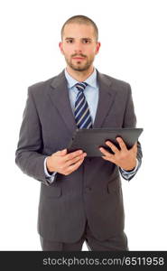 young businessman with a tablet pc, isolated. tablet pc