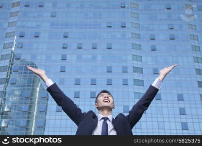Young Businessman with arms raised