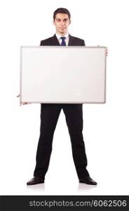 Young businessman with blank board