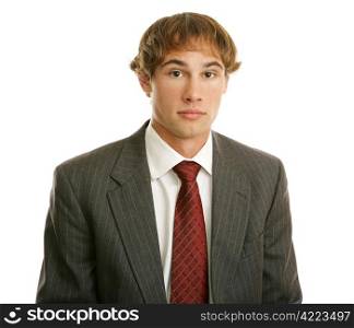 Young businessman with blank expression. Isolated on white. (resembles Jim on The Office)