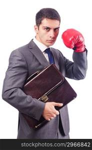Young businessman with boxing gloves