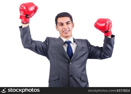 Young businessman with boxing gloves