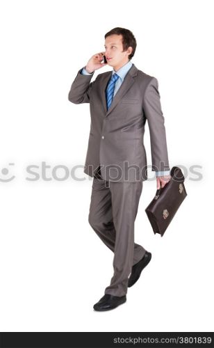 young businessman with briefcase isolated on white background