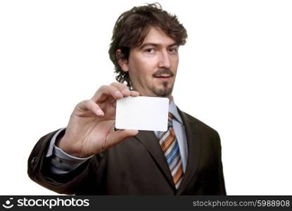 young businessman with card, focus on the card