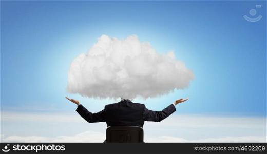 Young businessman with cloud instead of head
