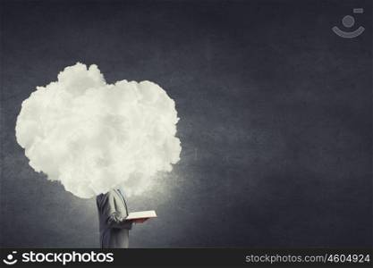Young businessman with cloud instead of head
