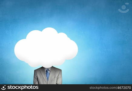 Young businessman with cloud instead of head