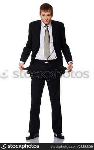 Young businessman with empty pockets