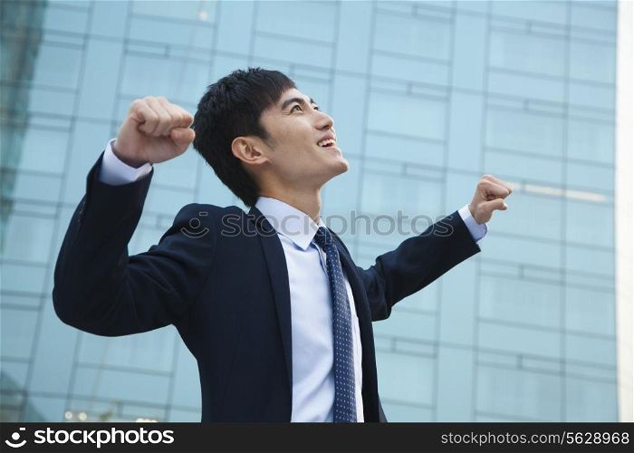 Young Businessman with fists in the air