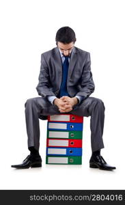 Young businessman with folders on white