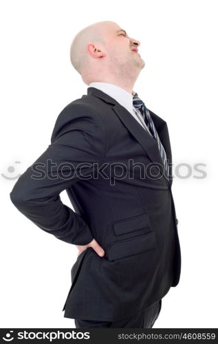 Young businessman with strong back pain, isolated on white background