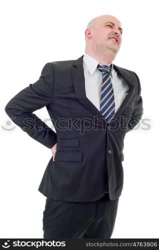 Young businessman with strong back pain, isolated on white background