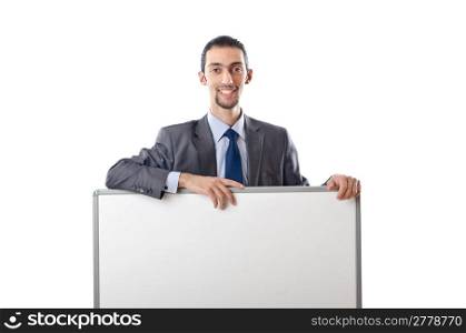 Young businessman with white board