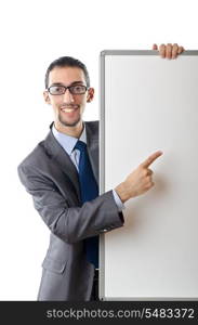 Young businessman with white board