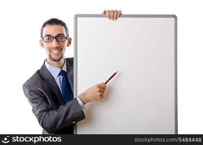 Young businessman with white board