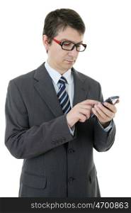 young businessman working on the phone, isolated