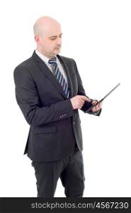 young businessman working with a tablet pc, isolated