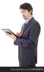 young businessman working with a tablet pc, isolated