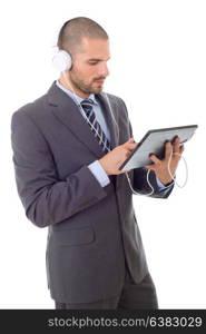 young businessman working with a tablet pc, isolated