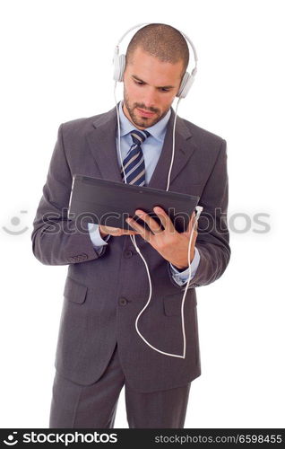 young businessman working with a tablet pc, isolated