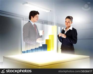young businesspeople looking at graph of high-tech image
