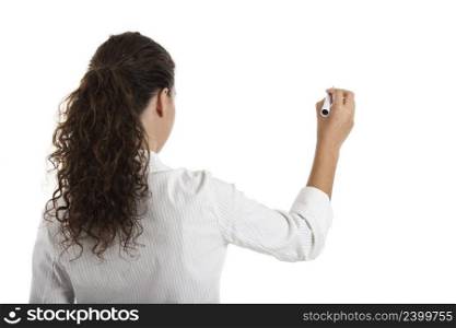 Young businesswoman drawing something, copyspace for the designer