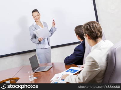 Young businesswoman giving a presentation to her colleagues. I have some fresh ideas