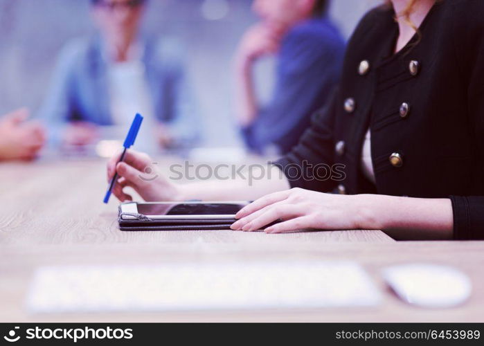 young businesswoman hand using pen closeup shot