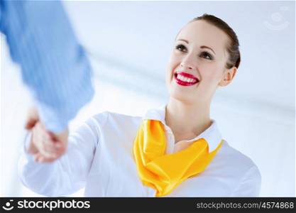 Young businesswoman. Image of successful young happy businesswoman shaking hand