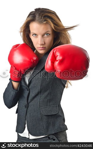 Young businesswoman in boxing concept