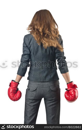 Young businesswoman in boxing concept