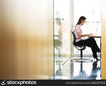 Young businesswoman in office on lap-top