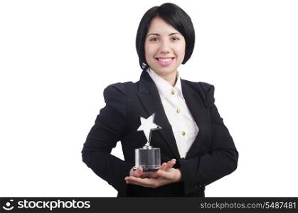 Young businesswoman isolated on the white