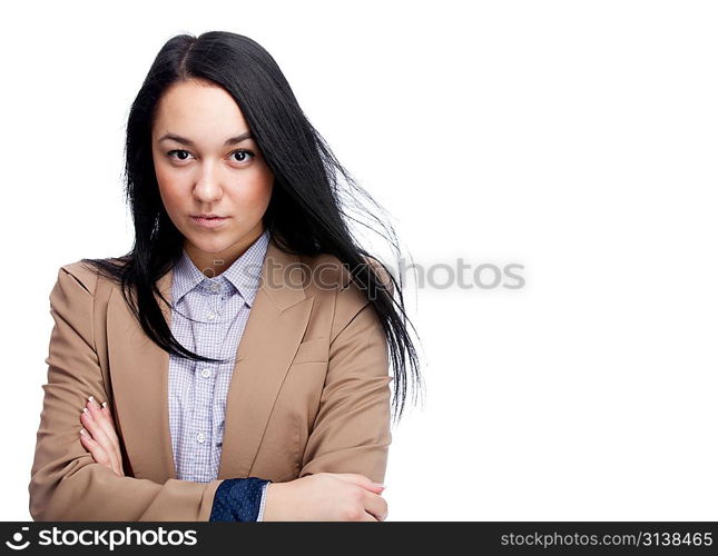 Young businesswoman. Isolated over white.